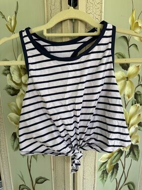 aerie Navy & White Striped Tie-Front Tank